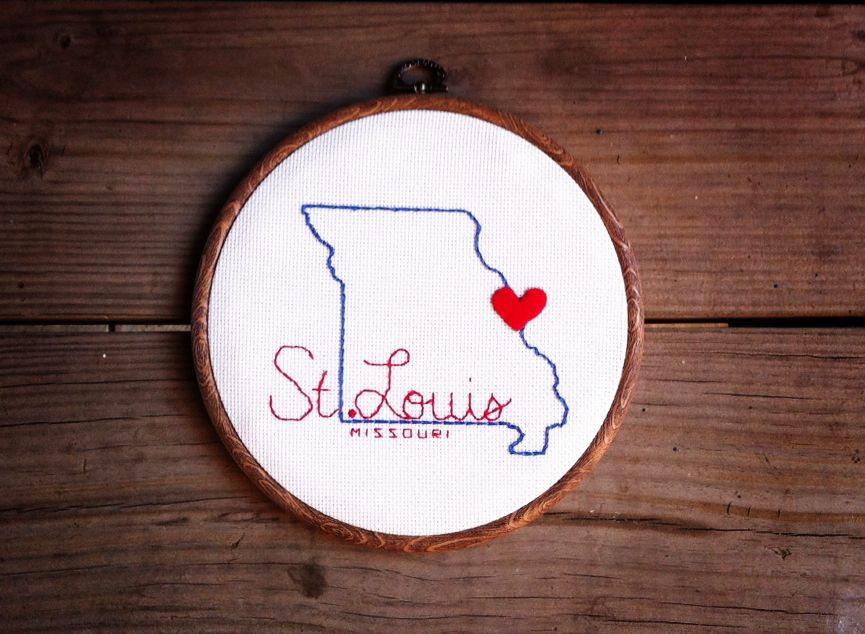 St Louis, Missouri Embroidery Hoop Art