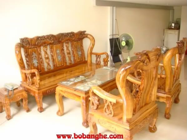 Bộ bàn ghế phòng khách Minh Quốc đào gỗ hương khảm ốc cột 10MHK01